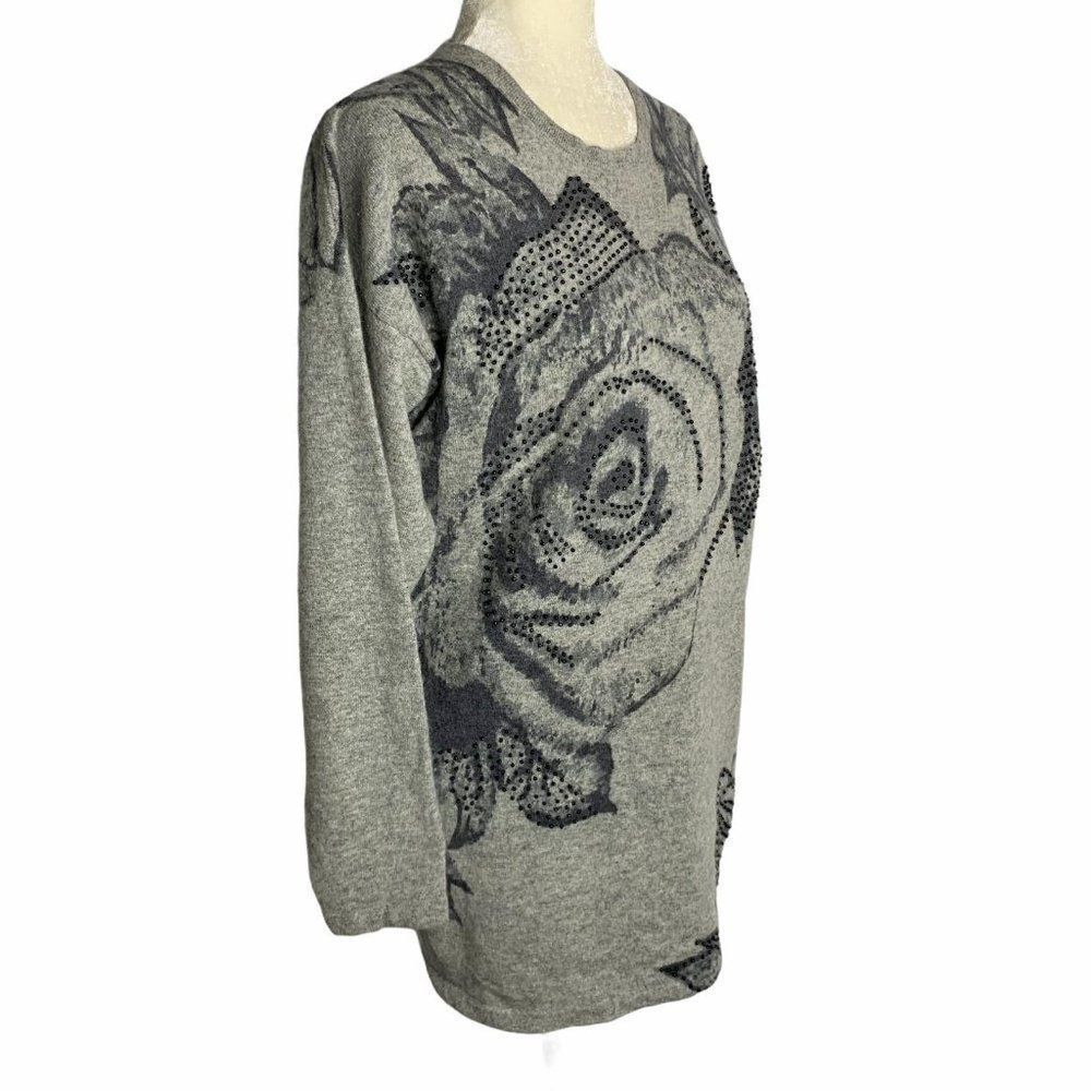 Vintage Lambswool Angora Beaded Sweater M Grey - Picture 3 of 8
